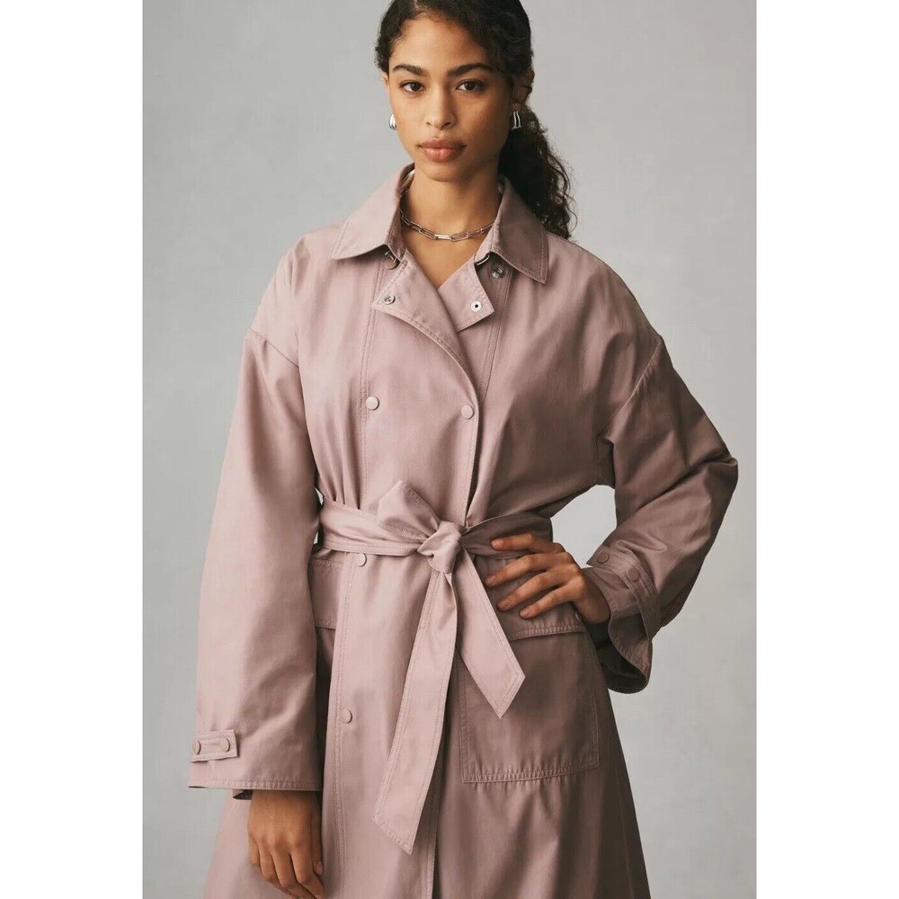 Anthropologie Maeve Trench Coat Oversized Women Taupe Preppy Comfort Sz M NWT